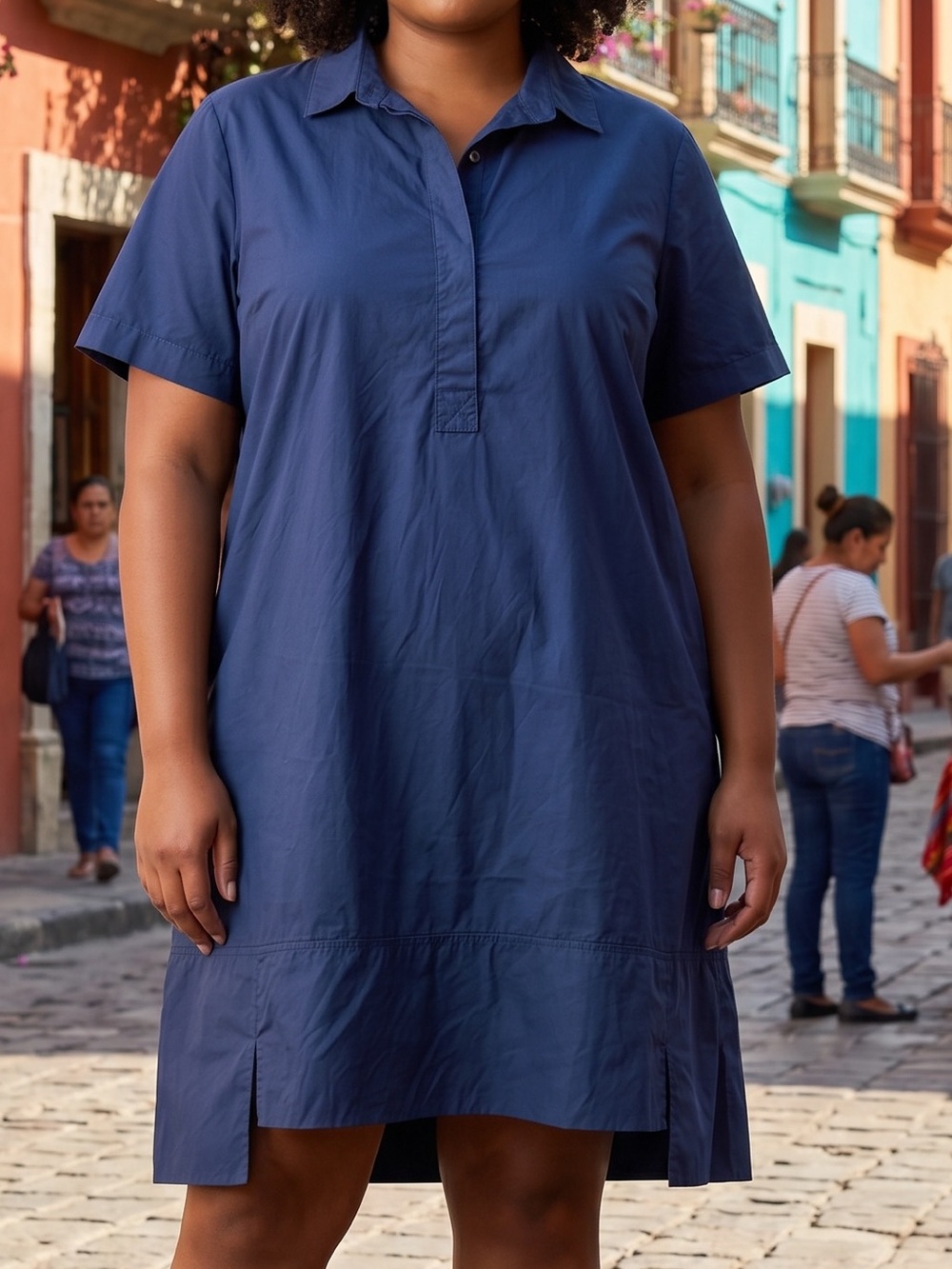 Finley Navy blue Short-Sleeve cotton/poly shirt dress Large